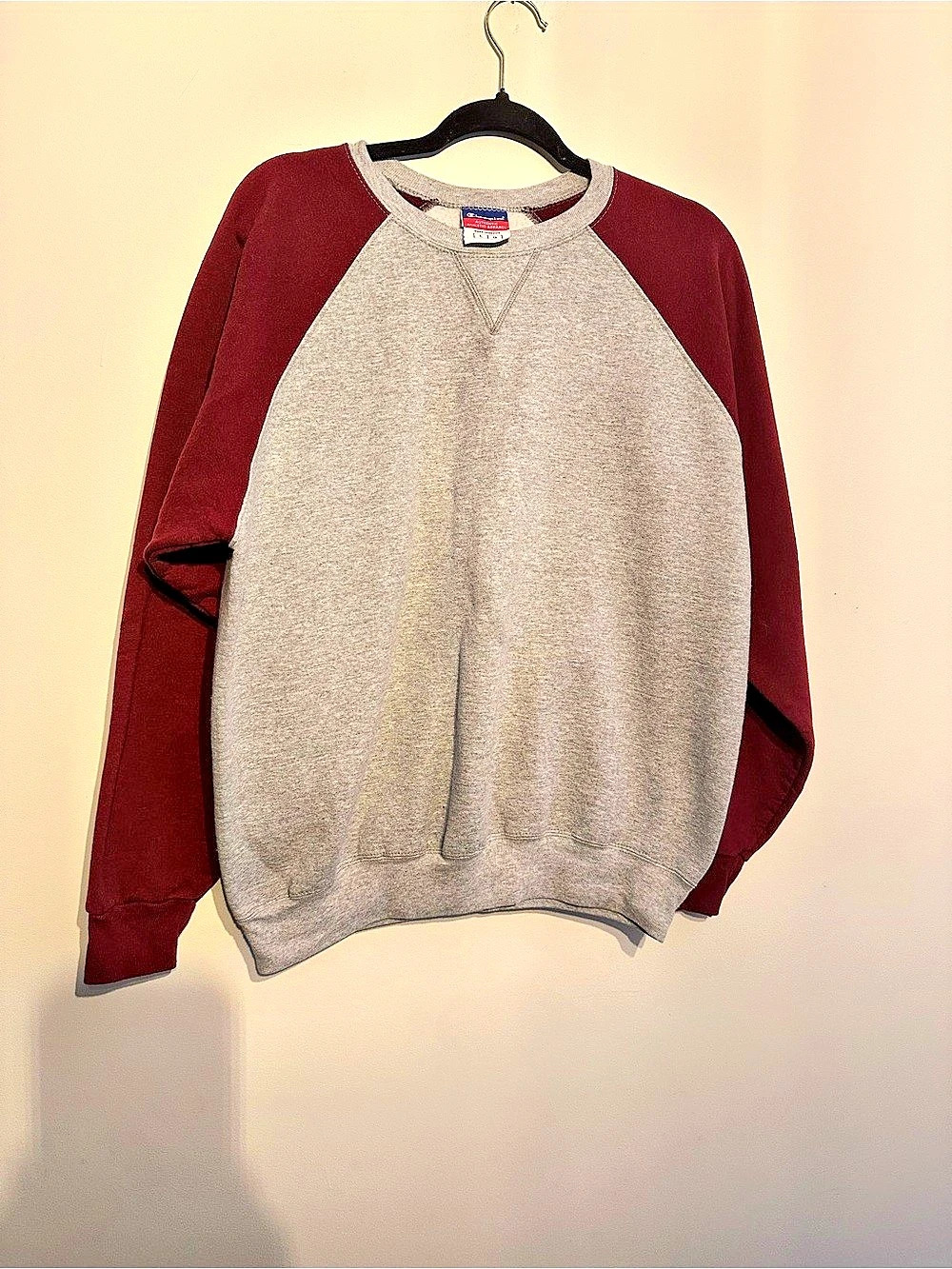 Champion Authentic Athletic Apparel Colorblock Raglan Sweatshirt Gray & Burgundy